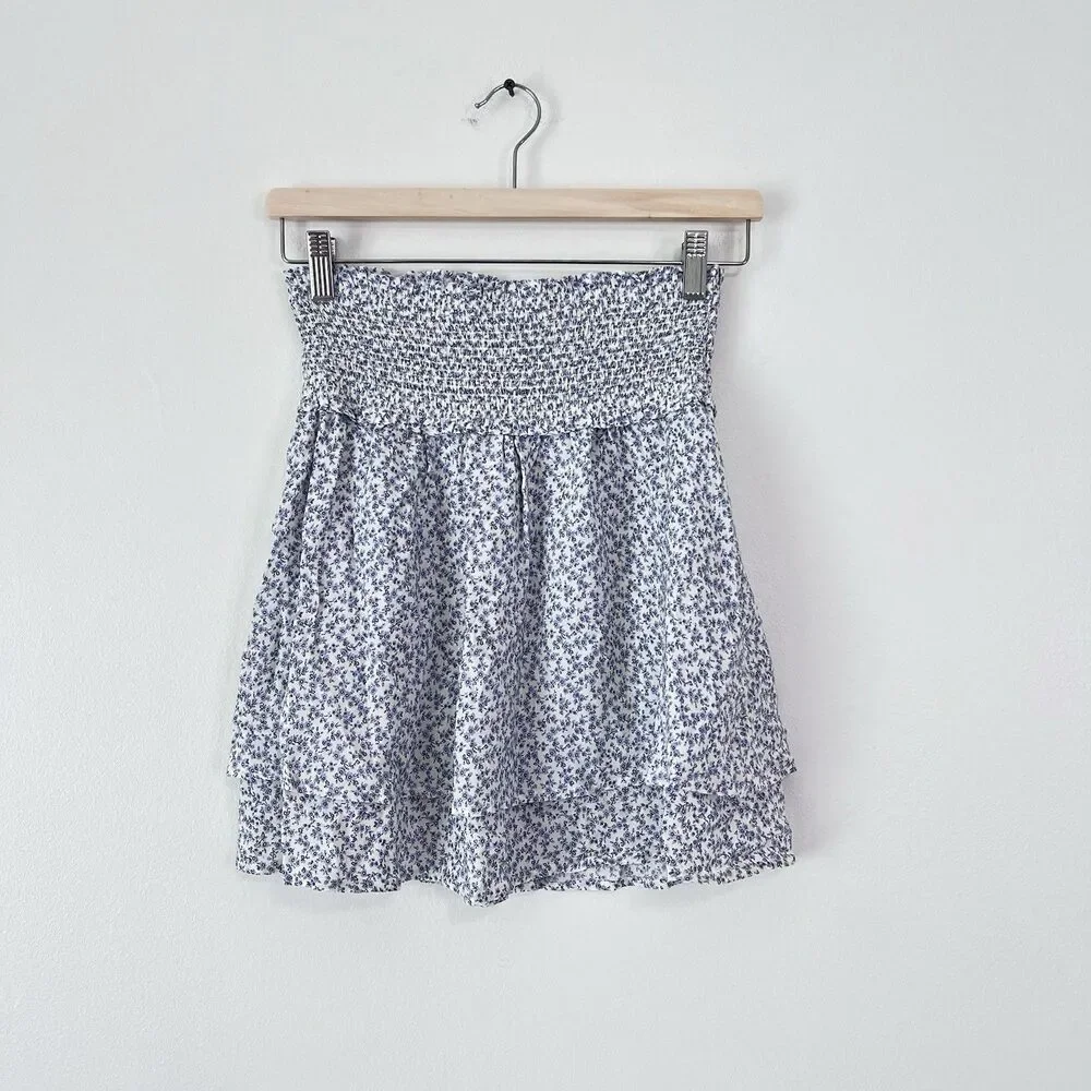 Rails Addison Blue Garden Floral Smocked Tiered Mini Skirt XS Cottagecore Boho
